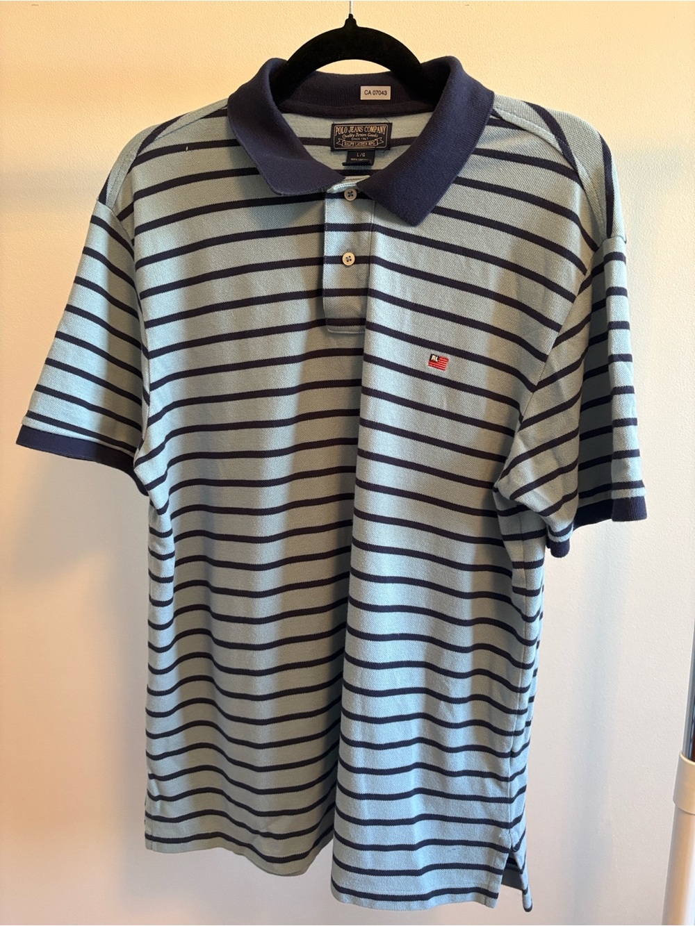 Ralph Lauren Men's Light Blue and Navy Striped Polo